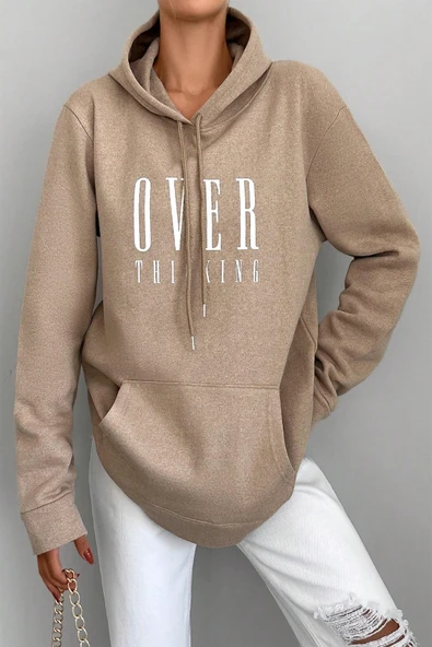 Kapüşonlu Baskılı  Pamuklu Oversize Sweatshirt - 2