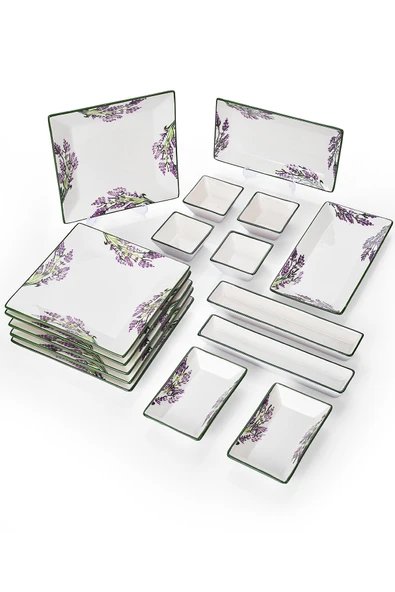 Piatti Naturali 16 Parça 6 Kişilik Lavanta Kahvaltı Takımı Handmade Kahvaltılık Sunum Seti Servis Tabakları - 3