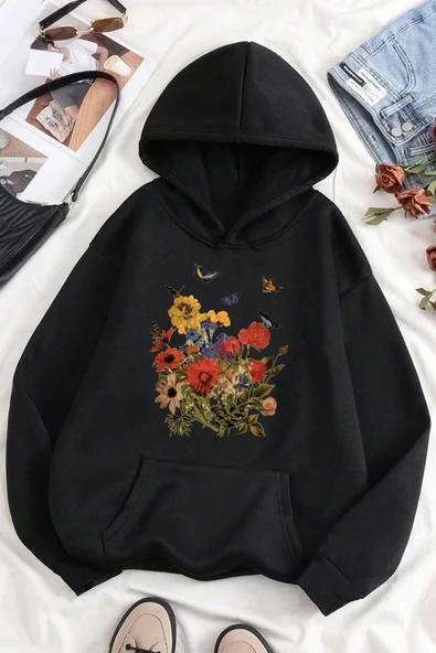 Renkli Çicek Baskılı Oversize Sweatshirt
