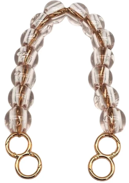 Angel Çanta Aksesuar 40 Cm Şeffaf  Boncuklu Çanta Sapı Light Gold Metalli 8 Model Halkalı