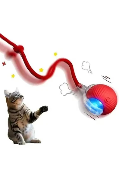 Akıllı Kedi Oyuncağı, USB Şarjlı, LED Işıklı, 3 Modlu, Otomatik Yuvarlanan Top - 8
