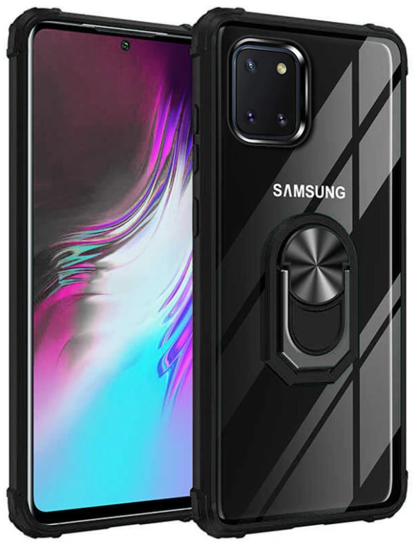 Samsung Galaxy A81 (Note 10 Lite) Kılıf Yüzüklü Standlı Zırh Silikon