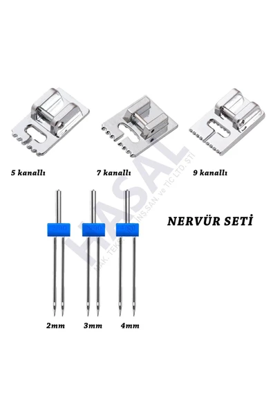 HasalMakine  Nervür Dikiş Seti (5-7-9 Kanallı Ayak ve 2,3,4mm çift iğne)