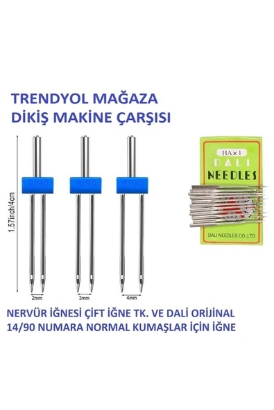 Bluemix  Nervür Iğnesi,çift Iğne Singer Zetina (2mm/90-3mm/90-4mm/90) Ve Dali 14 No Normal Dikiş Iğnesi