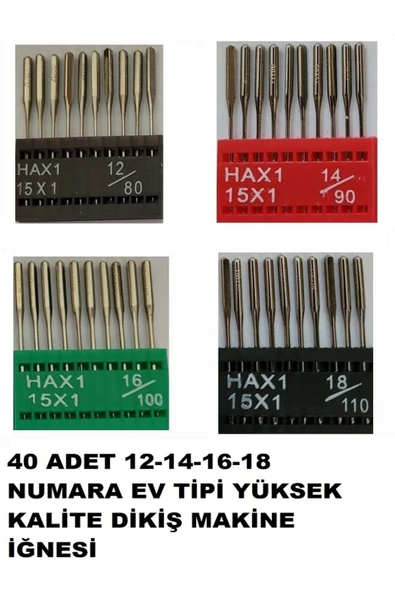 Swart  Singer Beko Zetina  Uyumlu Dikiş Makine Iğnesi (12-14-16-18 Numara -40 Adet Iğne) 4 Paket