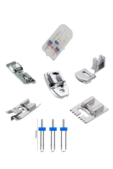 SİNGER  Singer Beşli Ayak Set (nervür,kıvırma,sürfile,büzgü,gizli Fermuar ) VE 3'lü çift iğne seti 2-3-4mm