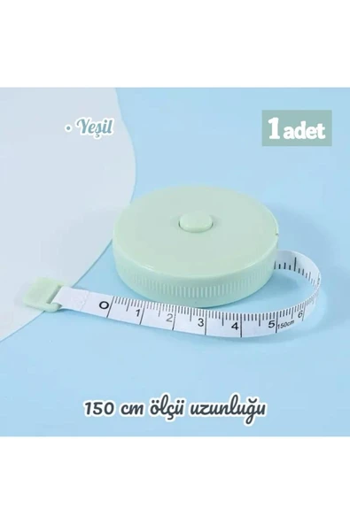 MAB  1.5 Metre Otomatik Saran Yuvarlak Mezura - 1 Adet Yeşil - 150 Cm Mini Terzi Mezurası Makaralı