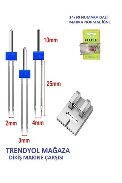 SİNGER  Dikiş Makine Çarşısı Zetina Nervür Ayak Paket 2mm,3mm Ve 4 Mm'dir. Dali 14 No 10 Adet Iğne