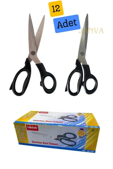 Janva  12 Adet Taksun Model Gl120 Terzi Kumaş Makası 23cm 9inç Makas Kaliteli Orijinal Kumaş Kot Paça Keser