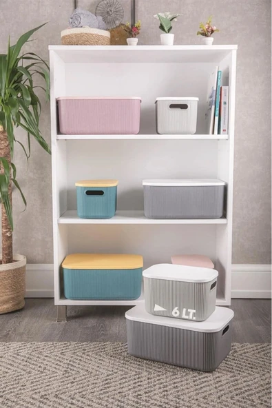 4'lü Storage Set Dolap Içi Düzenleyici Kapaklı Saklama Kutusu 21,13,6 lt Anaokulu Hobi Box - Resim 5