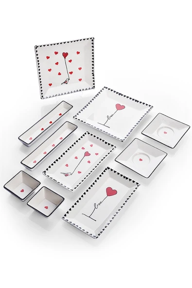 Piatti Naturali 10 Parça 2 Kişilik Özel Aşk Tasarım El Yapımı Kahvaltı Takımı Atıştırmalık Kahvaltılık - 3