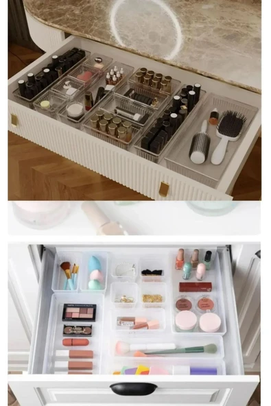 7’li Modüler Çekmece İçi Düzenleyici Takı Kutusu Makyaj Organizeri Masa Üstü toparlayıcı - Resim 4