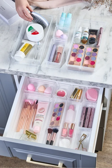Bade 10 Parça Set Çekmece Takı Kozmetik Organizer (1-2-2-5) Çekmece Düzenleyici Kalemlik Kaşıklık - 3