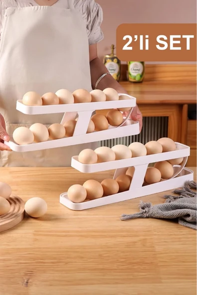 Roll 2'li Set 2 Katlı Yumurta Saklama Kabı Buzdolabı Yumurta Organizeri