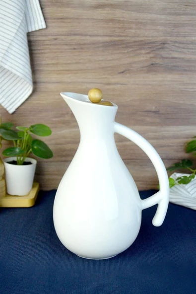 Fiona 700 Cc 2'li Porselen Yağlık Seti - Bambu Kapaklı Yağdanlık sirkelik set - Resim 2