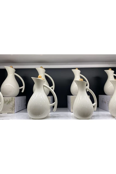 Fiona 1000 ml 2'li Porselen Yağlık Seti - Xl Bambu Kapaklı Yağdanlık sirkelik set - Resim 5