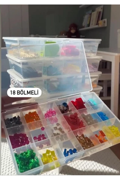 3 Parça Oyuncak Düzenleyici Set - 2 Adet Luna 1 Adet 18 Bölmeli Boncuk Organizer - Resim 3
