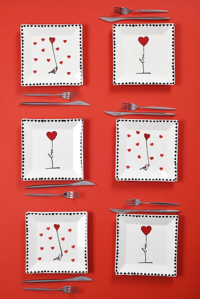 Piatti Naturali 6'lı Handmade Özel Aşk Tasarım Seramik Pasta Tabağı Meyve Sunum Seti Tatlı Tabağı Seti 20cm ürün görseli