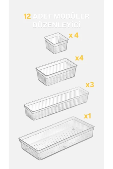 Bade 4 Boy 12 Parça Ayarlanabilir Çekmece İçi Düzenleyici Takı ve Makyaj Kutusu Kaşıklık - Resim 3
