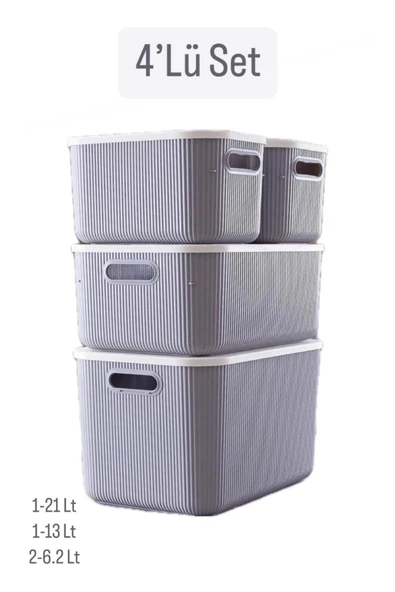 4'lü Storage Set Dolap Içi Düzenleyici Kapaklı Saklama Kutusu 21,13,6 lt Anaokulu Hobi Box