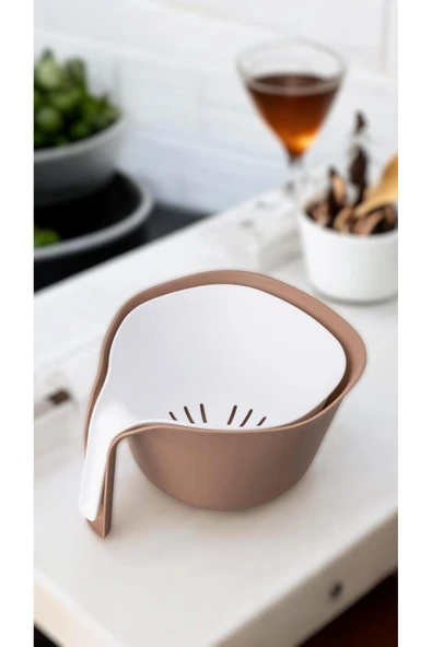 2 Parça Xl Boy Kulplu Meyve Sebze Yıkama Kabı Pirinç Süzgeci Delikli Bakliyat Yıkama kasesi - 2