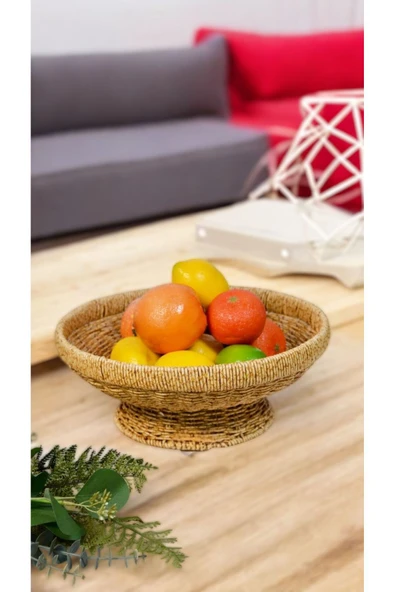 Yuvarlak 28cm Ayaklı Meyvelik 700695 Dekoratif Hasır Masa Üstü Meyvelik