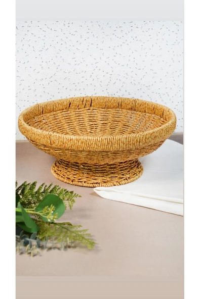 Yuvarlak 28cm Ayaklı Meyvelik 700695 Dekoratif Hasır Masa Üstü Meyvelik - Resim 2
