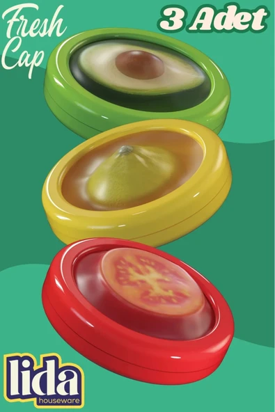 3'lü FreshCap -Meyve,Sebze,Soğan,Limon ve Domates Saklama Kabı Esnek ve Yeniden Kullanılabilir