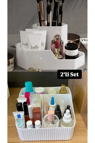 2’li Makyaj Organizer Düzenleyici Fırçalık Kalemlik köşe Set Buse - 4