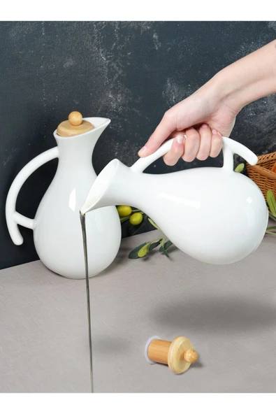 Fiona 1000 ml 2'li Porselen Yağlık Seti - Xl Bambu Kapaklı Yağdanlık sirkelik set - Resim 4