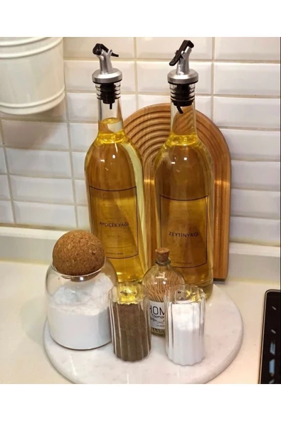 Rony Ahşap Standlı 3 Parça Yağlık Seti - Yağlık Sirkelik Damlatmaz kapak - Resim 3