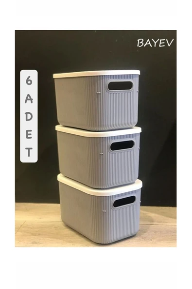 6 Adet 6lt Gri Çok Amaçlı Dolap Içi Düzenleyici Kapaklı Kutu - Resim 3