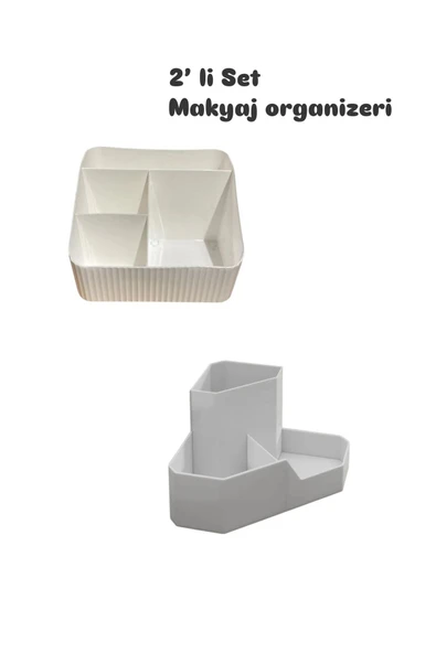2’li Makyaj Organizer Düzenleyici Fırçalık Kalemlik köşe Set Buse - 3