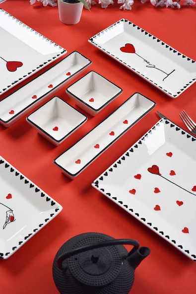 Piatti Naturali 10 Parça 2 Kişilik Özel Aşk Tasarım El Yapımı Kahvaltı Takımı Atıştırmalık Kahvaltılık - 2