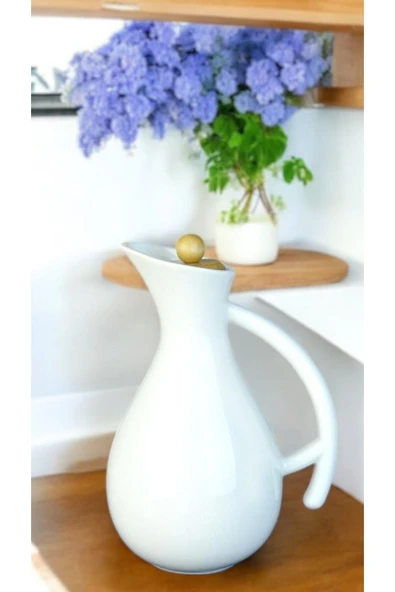 Fiona 1000 ml Porselen Yağlık - Xl Bambu Kapaklı Yağdanlık sirkelik