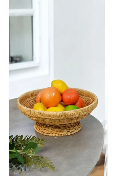Yuvarlak 32 Cm Ayaklı Meyvelik 700694 Dekoratif Hasır Sunumluk