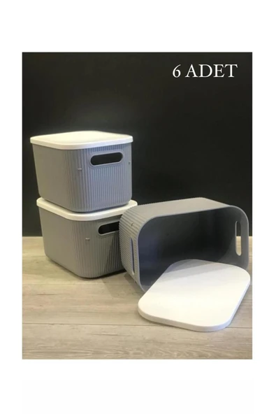 6 Adet 6lt Gri Çok Amaçlı Dolap Içi Düzenleyici Kapaklı Kutu - Resim 2