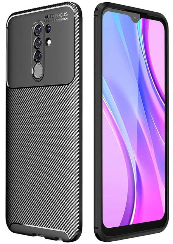 Xiaomi Redmi 9 Kılıf Sert Korumalı Zırh Karbon Fiber Kapak