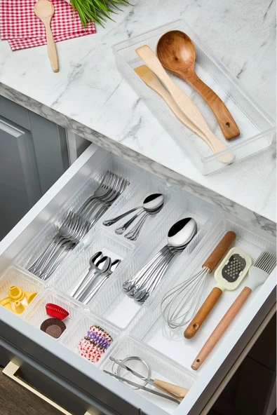 Bade 10 Parça Set Çekmece Takı Kozmetik Organizer (1-2-2-5) Çekmece Düzenleyici Kalemlik Kaşıklık - 2