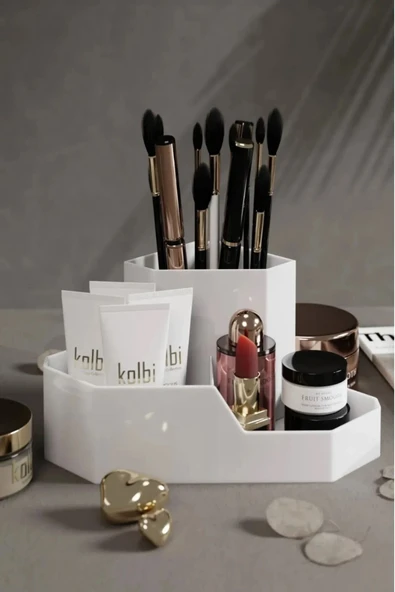 3 Parça Kozmetik Düzenleyici Makyaj Organizer Set- Fırçalık Kalemlik Takı Kutusu - Resim 4