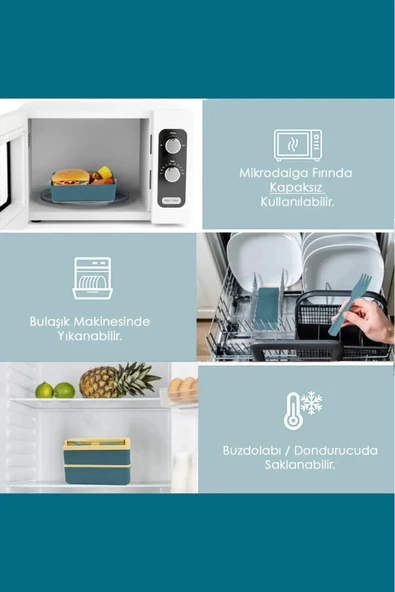 2 Kat Yemek Saklama Kabı Beslenme Kutusu Seti - Sporcu Diyet Öğrenci Fitness Okul Işyeri Sefer Tası - 4