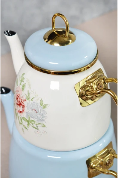 Emaye Çaydanlık Clodia Mavi Çiçekli Retro Çaydanlık 201339 - 3