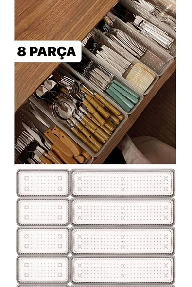 Bade 8 Parça Çekmece Içi Kaşıklık 4 4 Düzenleyici Organizer Modüler Çatal bıçak Kaşık Kutusu