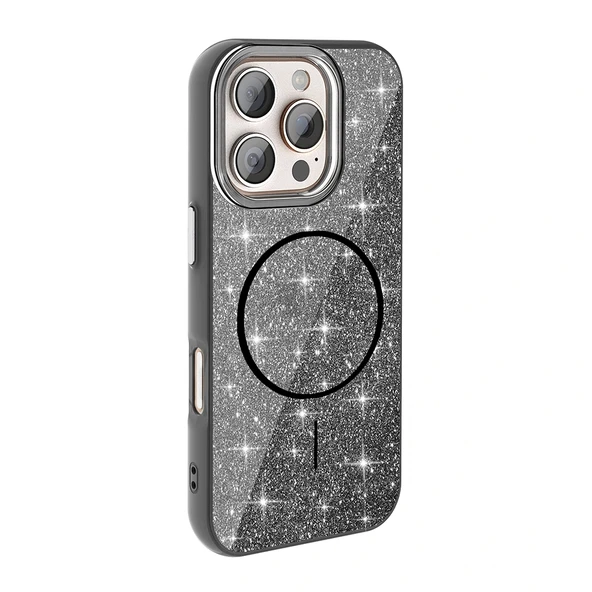 Apple iPhone 16 Pro Kılıf Magsafe Şarj Özellikli Parlayan Simli Redclick Okso Kapak - Resim 5