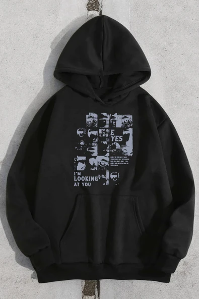 Looking Baskılı Oversize Sweatshirt - 5