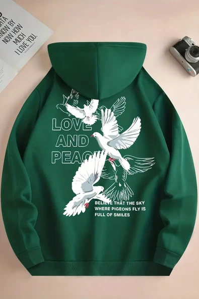 Love and Peace Baskılı Oversize Sweatshirt - Resim 11