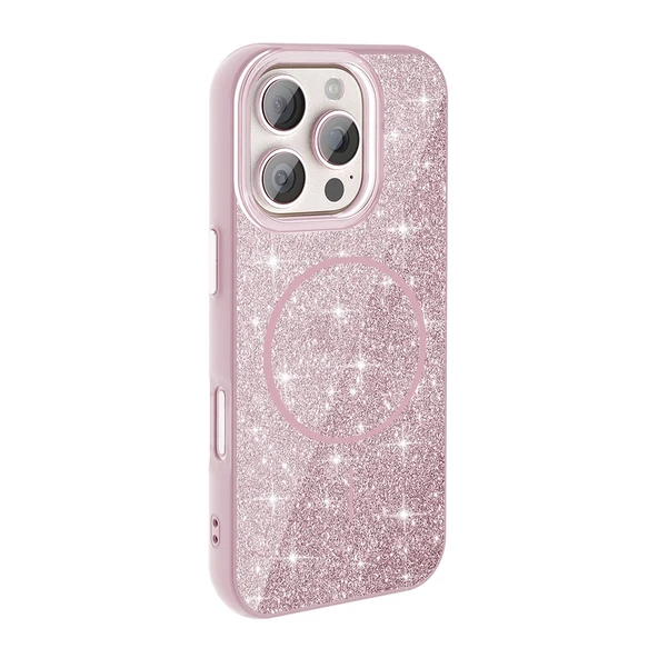 Apple iPhone 16 Pro Kılıf Magsafe Şarj Özellikli Parlayan Simli Redclick Okso Kapak - Resim 7