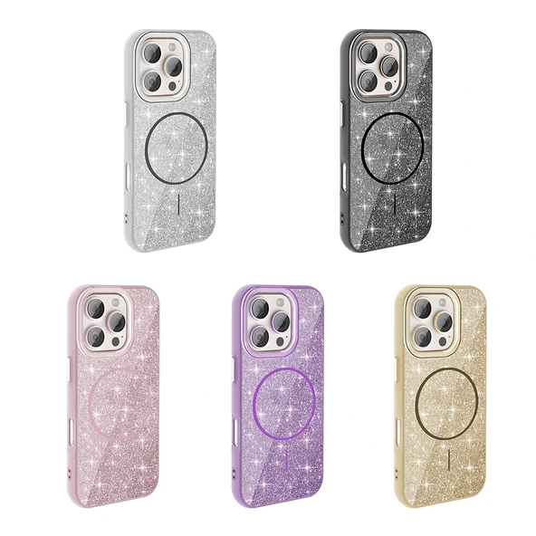 Apple iPhone 16 Pro Kılıf Magsafe Şarj Özellikli Parlayan Simli Redclick Okso Kapak - Resim 4