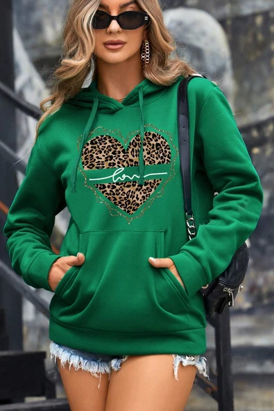 Kalp Baskılı Oversize Sweatshirt - Resim 8