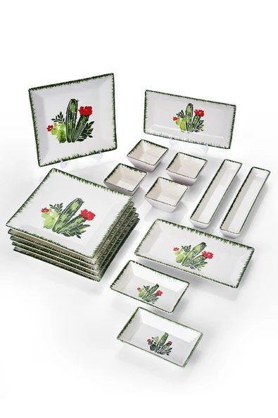 Piatti Naturali 16 Parça 6 Kişilik Kaktüs Kahvaltı Takımı Handmade Kahvaltılık Sunum Seti Servis Tabakları - 3